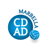 Logo CDADM circulo con texto dentro y alrededor escrito Marbella y un balón de voley