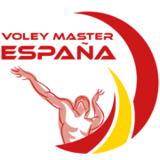 Imagen de jugador de voley rematando dentro de varios semicircunferencias con las palabras voley Máster España