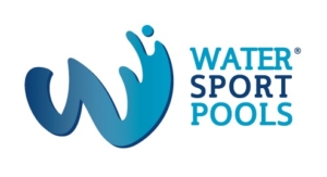 Logotipo con una W grande y un texto water sport pools